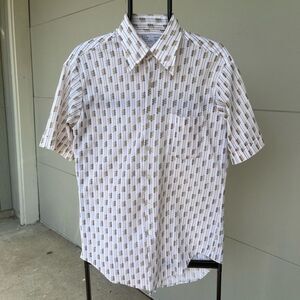 Vintage 1970s Sears Men’s Store Poly Knit Dress Shirt, Geometric, Sz M/L
